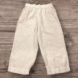 Tahari Essentials 100% Linen Wide Leg High Rise Crop Pull On White Pants Large